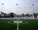 Cancha de fútbol Soccer de pasto sintético con logo